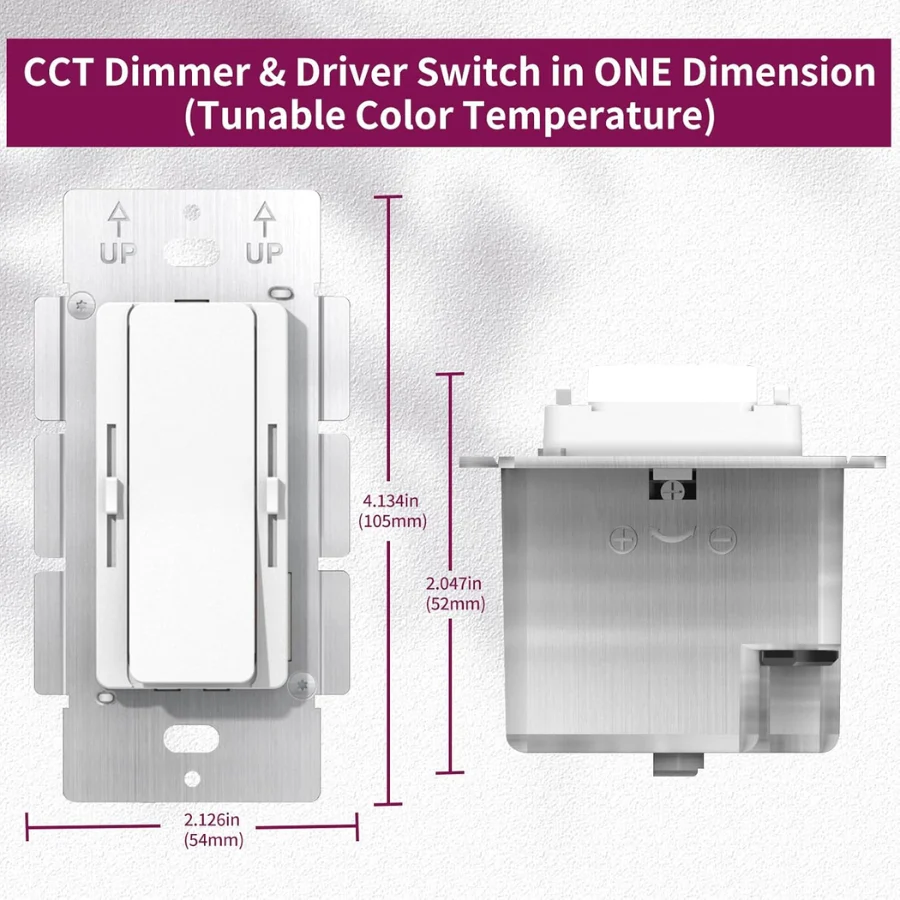 CCT Series Dimmer Lights and Driver Switch in ONE, 60W ON/Off Driver+dimmer 2 in1 UL,FCC,CE Class 2, Single-Pole or 3-Way Dimmer Switch for Led Lights,120VAC to 12VDC Power Supply for Low Voltage