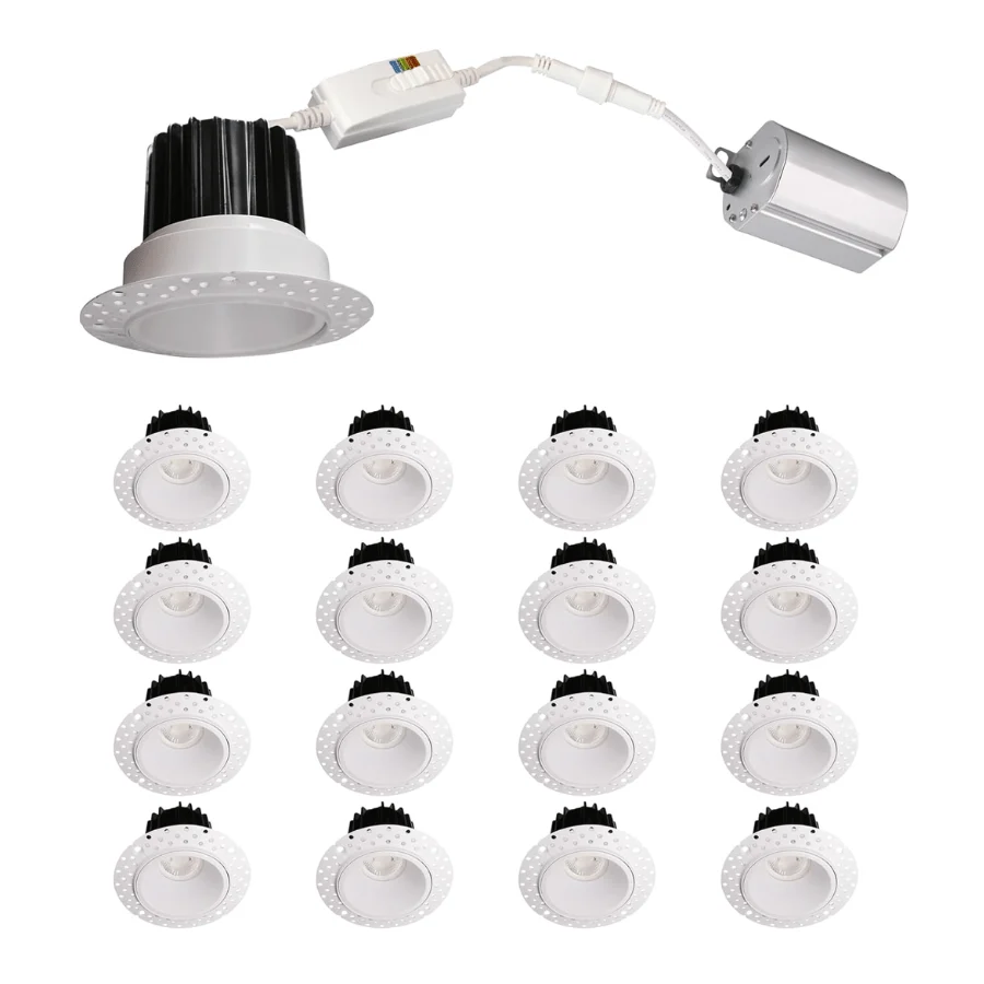 2 Inch 8W Round LED Trimless Downlight With Junction Box, 700 Lumens, 2700K/3000K/3500K/4000K/5000K Selectable, AC120V TRIAC/ELV Dimmers, White Trim, IC Rated, CRI 90+ Wet Location ETL Listed