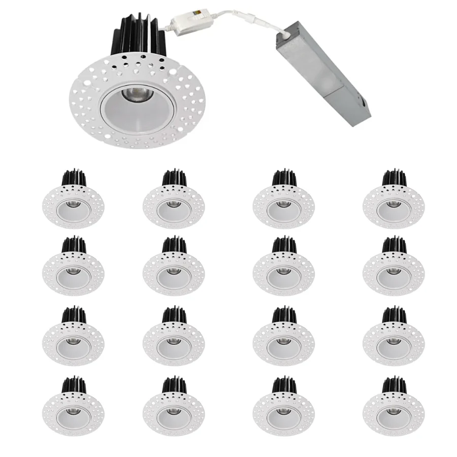 1 Inch 7W Round LED Trimless Downlight with Junction Box, 600 Lumens, 2700K/3000K/3500K/4000K/5000K Selectable, AC120V TRIAC/ELV dimmers, White Trim, IC Rated, CRI 90+ Wet Location ETL Listed