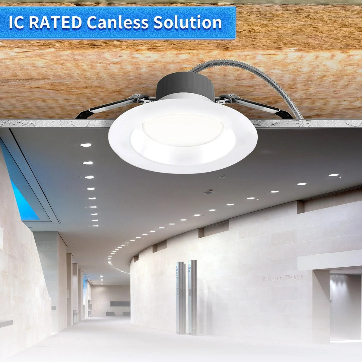 6 Inch Commercial Canless LED Downlight, Wattage Adjustable 10/15/22W, 0-10V Dimmable Recessed Ceiling Light Fixture, 5 CCT 2700K-5000K, 120-277V IC Rated UL & Energy Star