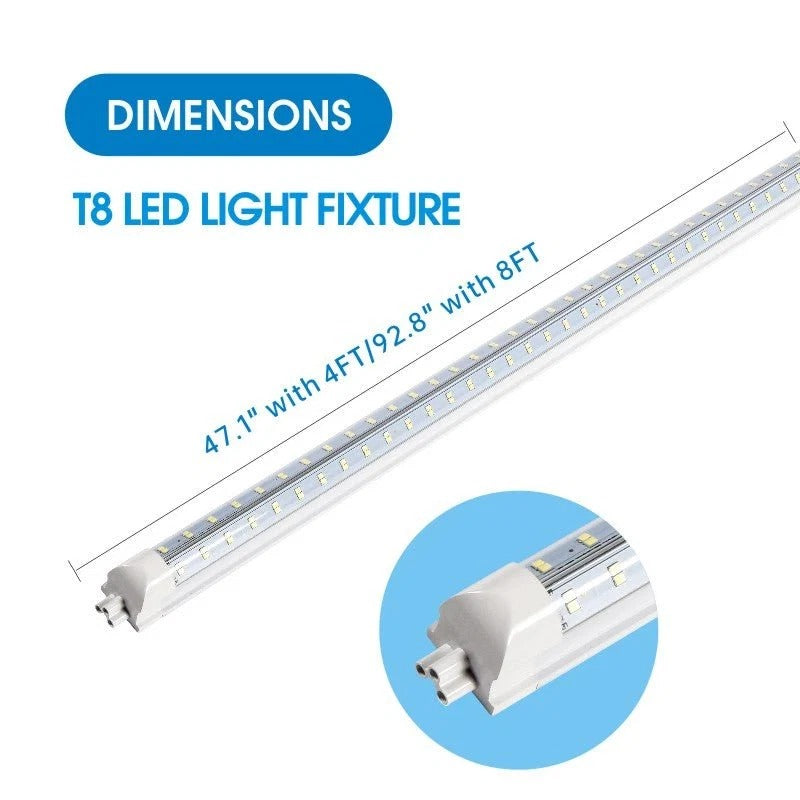 LED Shop Light, 50W 6500LM 6500K, 4FT 270° Angle 4 Row LEDs V Shaped Integrated Fixture, T8 Tube Light, Cool White, Clear Cover, Higher Brightness, LED Shop Lights For Garage Warehouse Workshop