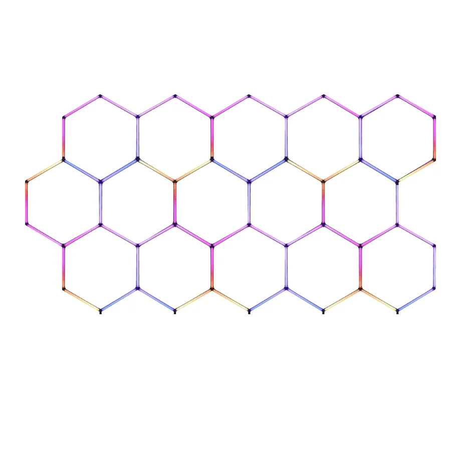 RGB Hexagon LED Garage Lights – 15 Honeycomb LED Ceiling Lights, 358 Color Modes, Remote & Smart App Control, IP54 For Gaming, Gym, Party, Bar, Studios, Hexagon Wall Light