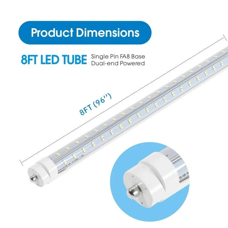 Super Bright V Shaped 8FT 270° Angle, 4 Row LEDs 80W 10800lm 6500K Cold White, 8 Foot FA8 Single Pin LED Tube Lights, T8 T10 T12 LED Tube Lights, Clear PC Cover, Dual-Ended Power AC100-277V