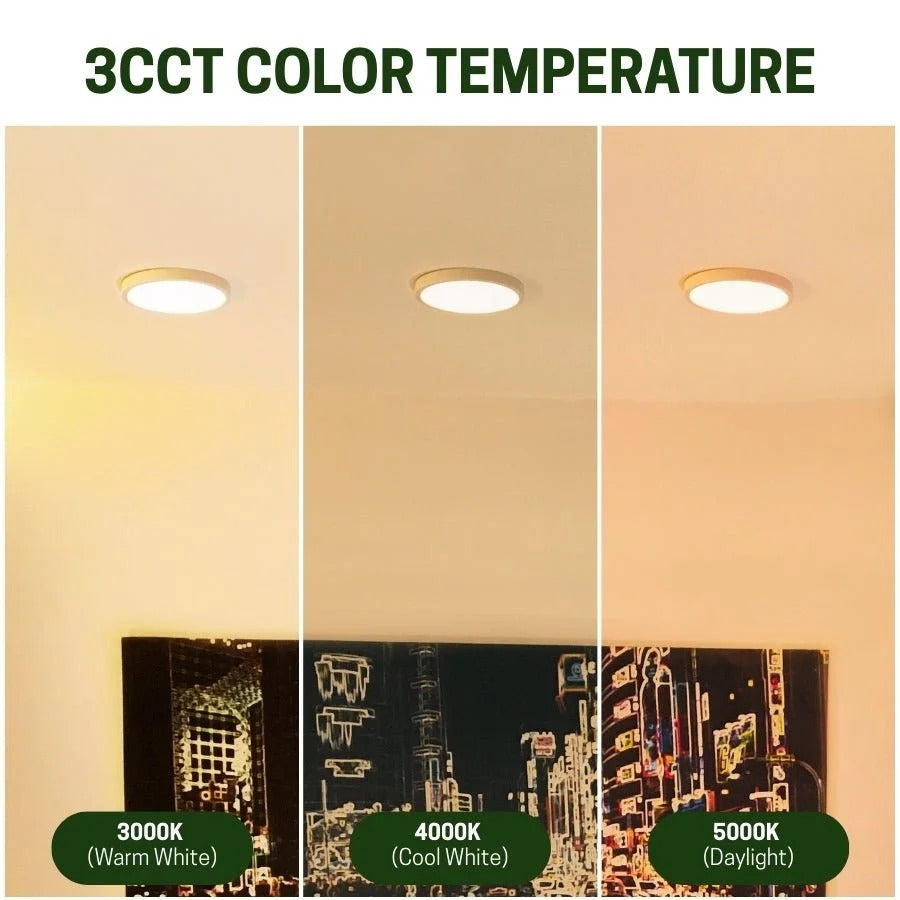 12" Ultra Thin LED Flush Mount Ceiling Light - 25W with 5 Color Temperatures 2700K/3000K/3500K/4000K/5000K – Slim 0.67in Round Surface Mount Fixture – Ideal for Laundry, Closets, Pantries, Hallways & Bathrooms - White Finish