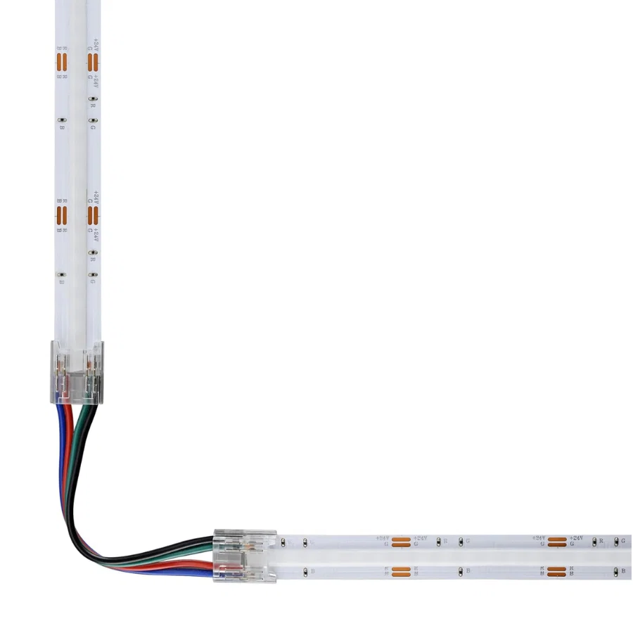 4PIN Transparent COB Connectors Kit for RGB COB LED Strip Lights - 10mm, Solderless Connection, 5pcs 15cm Wires