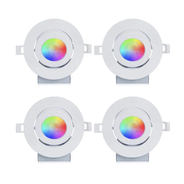 4 Inch LED Gimbal Recessed Lighting, Slim Smart Wi-Fi RGBW (2700K-6500K), 9W Dimmable with Junction Box, Alexa & Google Compatible, ETL Listed - 4 Pack