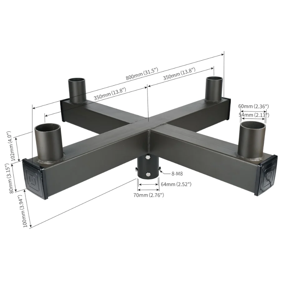 90 Degrees Bullhorn Tenon with 4 Arms Adapter, Mounting for 4 Light fixtures with Round Pole, Brown Color, Mounting Bracket LED Parking lot Lights, Outdoor LED Shoebox Pole Lights