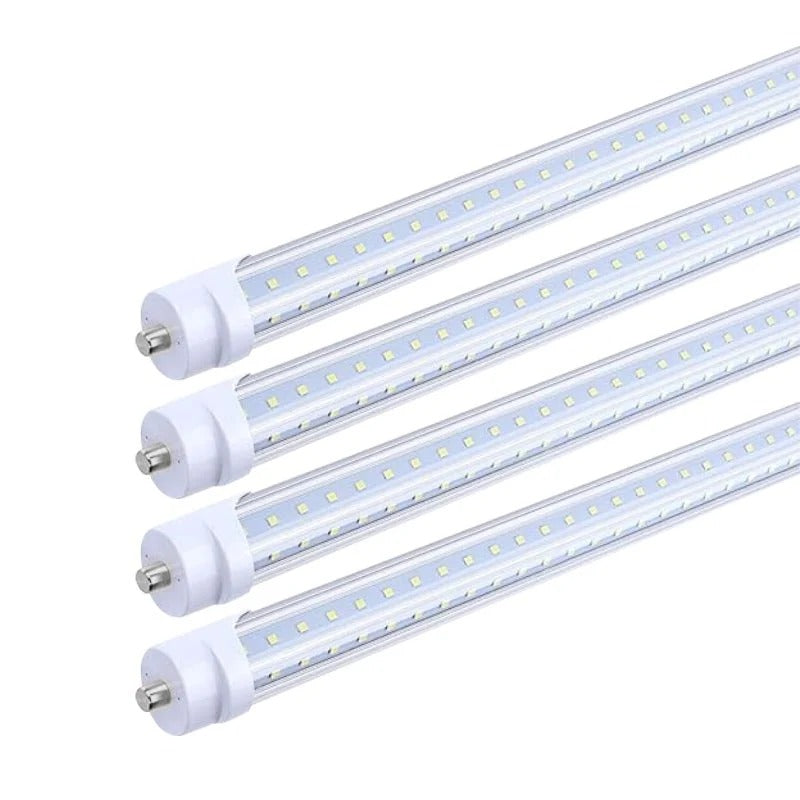 T8 8FT LED Tube Light, 8 Foot T8 V Shaped Single Pin FA8 Base, Ballast Bypass 270° 50W 6750LM, 6500K Cool White, Clear PC Cover (Replace 150W LED Fluorescent Bulbs) Dual-Ended Power AC100-277V