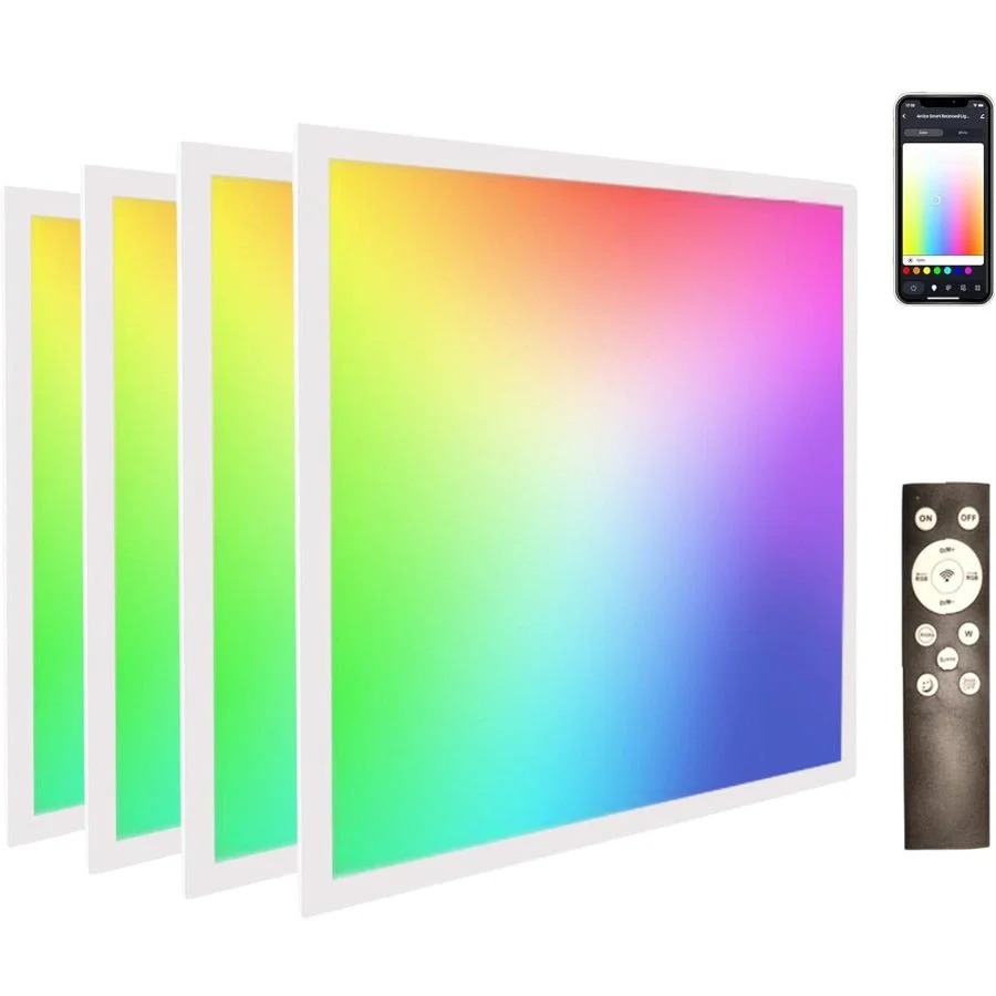 2x2 Smart LED Panel – Color Changing Light Panels, RGBW Multicolor 5000K, 40W 4400lm, Wi-Fi Drop Ceiling Light, Remote & App Controlled, Alexa/Google Compatible