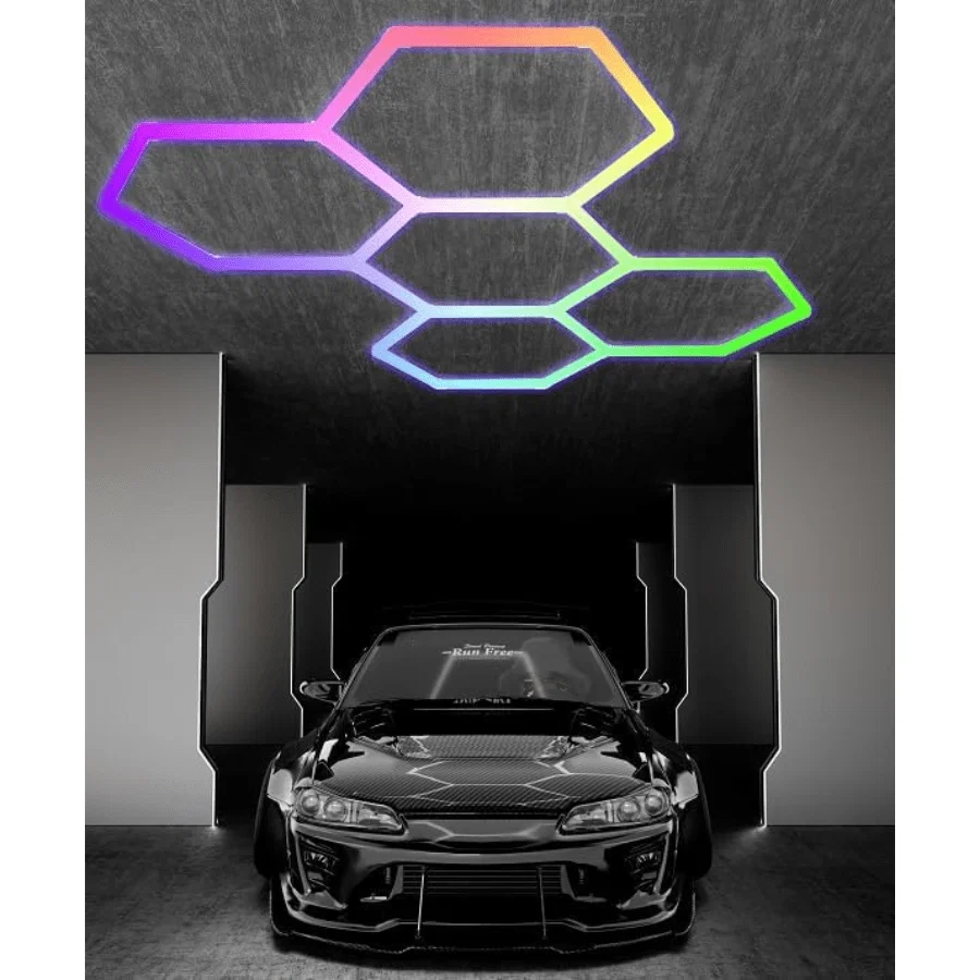 Hexagon Garage Lights RGB – Honeycomb Light With 358 Color Modes, Hex Grid LED Ceiling Lighting, Remote & Smart App Control, IP54 LED Lights For Garage, Gym, Gaming Room, Bar, Party, Hexagon Wall Lights – 24 Pieces