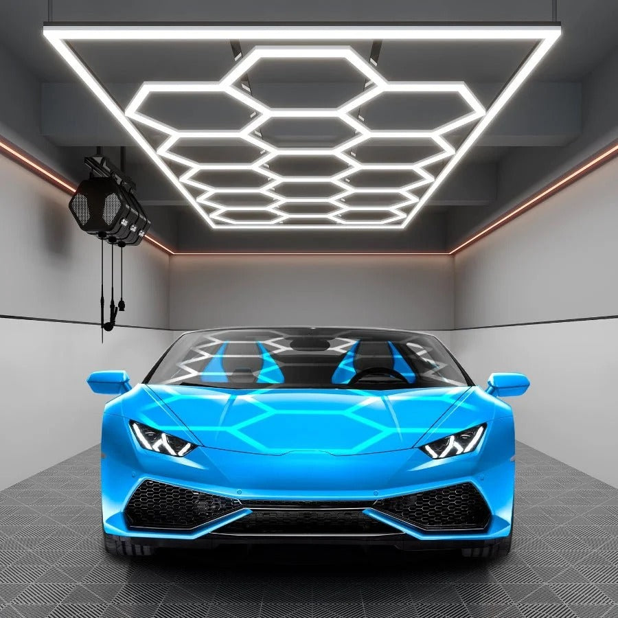 Hexagon Garage Light Higher Brightness 720W 93600 Lumens Hexagon Led Garage Light 6500K, 15 Hex Grid For Garage Shop, Basement, Car Detailing Shop With Mounting Clip, DIY Hexagon Garage Lighting