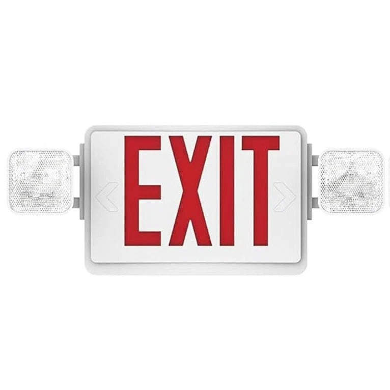 Double Sided LED Emergency EXIT Sign, Remote Capable, Two LED Flood Lights, Backup Battery, US Standard Red Letter, Commercial Grade, 120-277V, FireResistant(UL 94V-0)