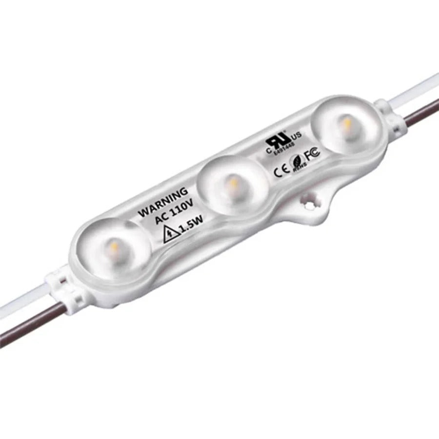 LED Modules SMD 2835 1.5W 100pcs Set - Red/Green/White, 390LM/Module, 110V/220V Direct Power, IP65 Waterproof, 130LM/W, CRI 90+, Dimmable, UL Certified, 50,000 Hrs, 3-Year Warranty, 48FT Length