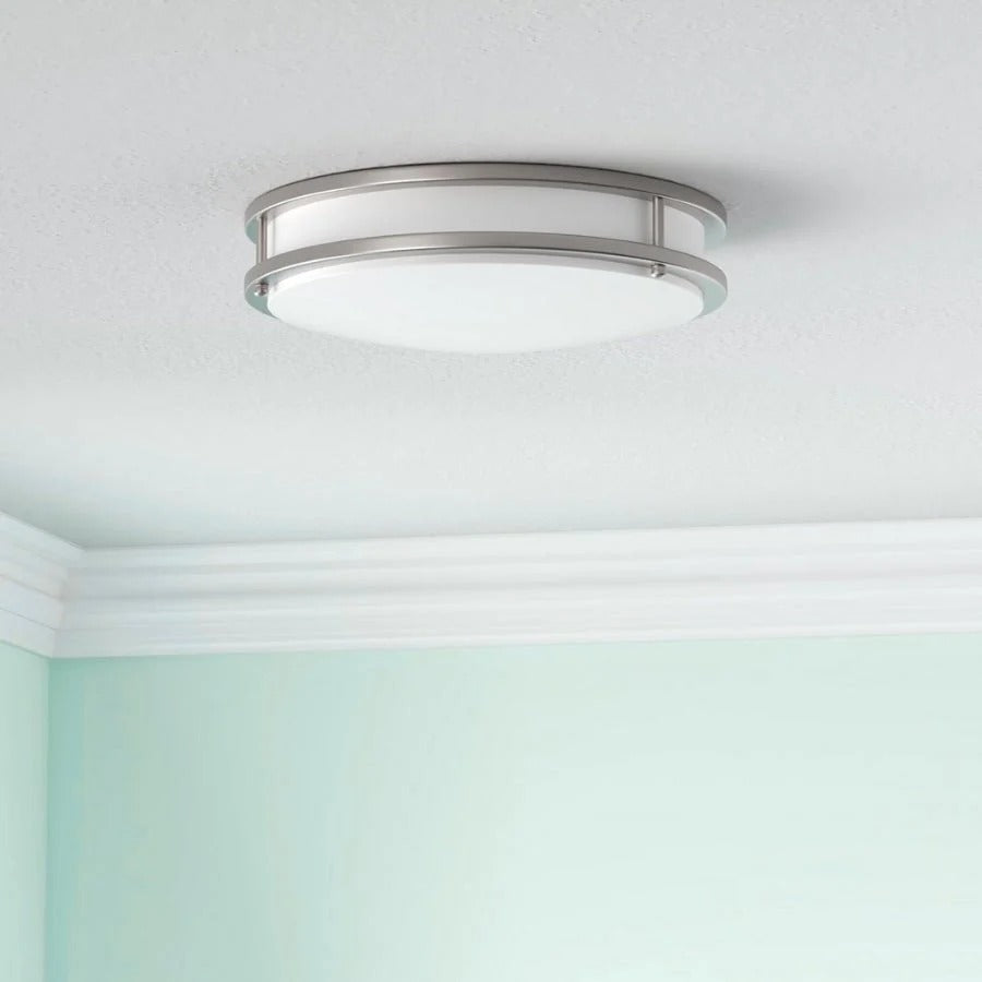 16 inch Dimmable LED Flush Mount Ceiling Light Fixture, Brushed Nickel, 26W, 2200LM, 2.7K/3.5K/4K/5K/6.5K Adjustable, 120deg Light Angle, CRI80, Ceiling Lamp for Bedroom, Kitchen, Office, ETL Listed
