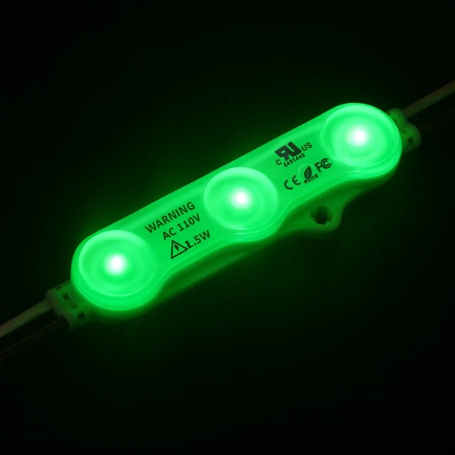LED Modules SMD 2835 1.5W 100pcs Set - Red/Green/White, 390LM/Module, 110V/220V Direct Power, IP65 Waterproof, 130LM/W, CRI 90+, Dimmable, UL Certified, 50,000 Hrs, 3-Year Warranty, 48FT Length