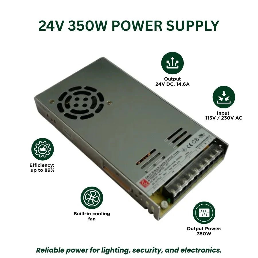 Switchable Power Supply - LED LRS-350-24, 350.4W, 24V, 14.6A, Single Output Power Supply for LED Light Strips & Lighting Systems