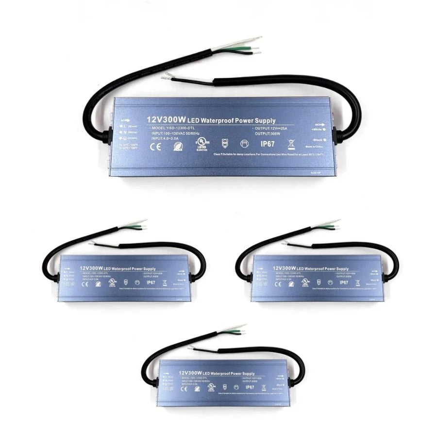300W 12V LED Driver Power Supply - UL Listed Waterproof IP67 LED Light Transformer, AC 100-130V to DC 12V Low Voltage Adapter for Outdoor Use