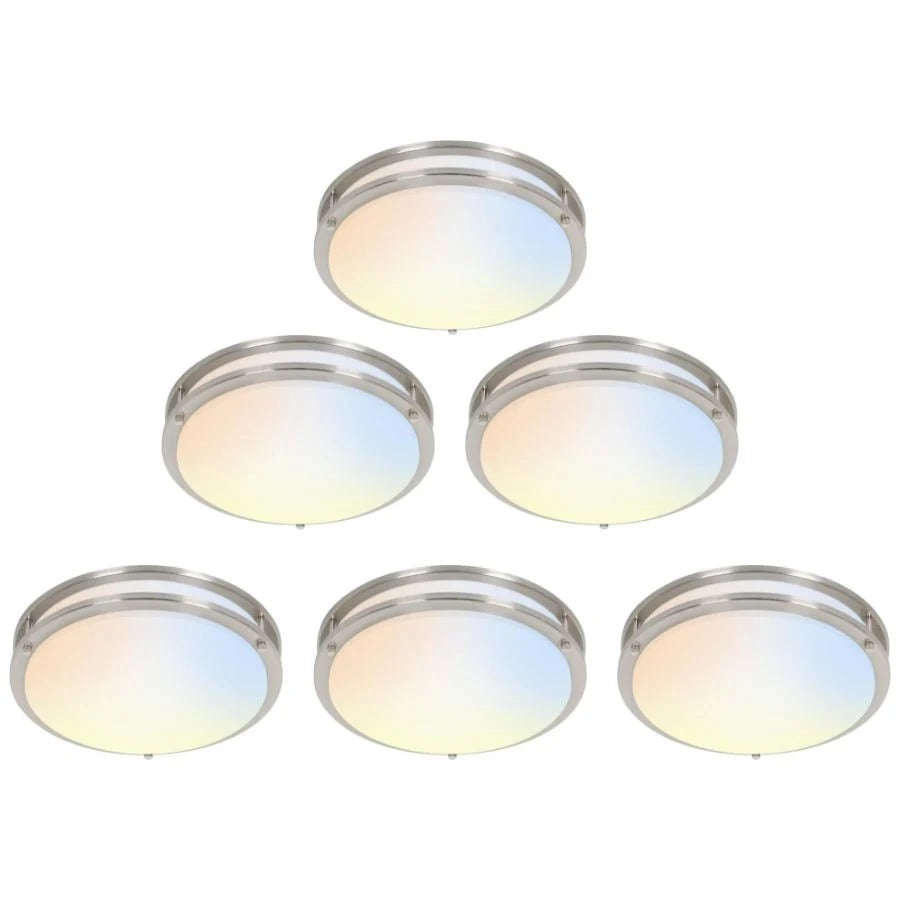 16 inch Dimmable LED Flush Mount Ceiling Light Fixture, Brushed Nickel, 26W, 2200LM, 2.7K/3.5K/4K/5K/6.5K Adjustable, 120deg Light Angle, CRI80, Ceiling Lamp for Bedroom, Kitchen, Office, ETL Listed