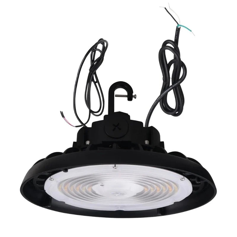 150W/120W/100W UFO LED High Bay Light, 24000Lumens, 3 Colors 4K 5K 5.7K, 6FT Hardwire & Dimmable Cables with G1/2 Hook, IP65, 120-277V, UL DLC Certified - Warehouse Gym Factory Commercial Lighting