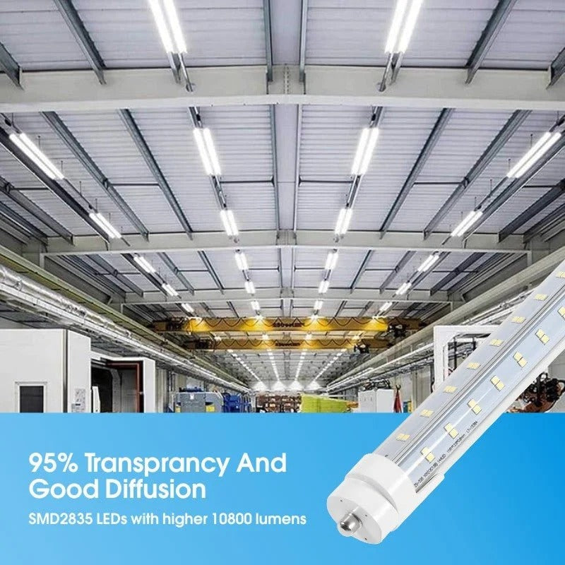Super Bright V Shaped 8FT 270° Angle, 4 Row LEDs 80W 10800lm 6500K Cold White, 8 Foot FA8 Single Pin LED Tube Lights, T8 T10 T12 LED Tube Lights, Clear PC Cover, Dual-Ended Power AC100-277V