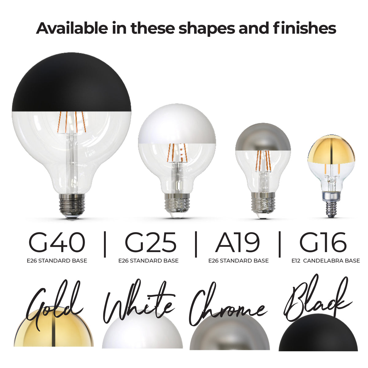 Bulbrite LED Filament 6W Dimmable G40 Light Bulbs with a Half Mirror Finish and E26 Medium Base – 2700K Warm White Light, 500 Lumens, 4-Pack
