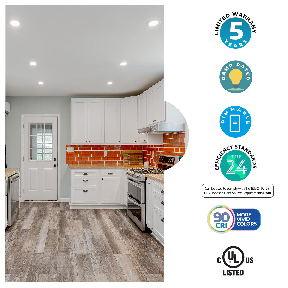 Bulbrite 4'' LED Canless Recessed Downlight, 9W, 65W Equivalent, 4000K, Hard Wired, White Finish, Dimmable, 2-Pack