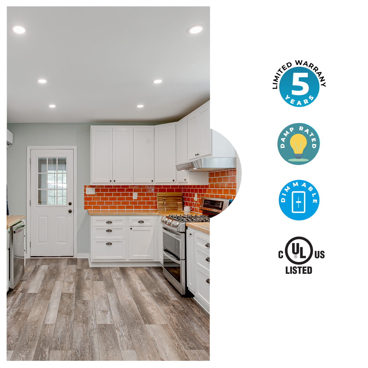Bulbrite LED 6" Round Recessed Downlight Fixture with Metal Jbox & Baffle, 70W Equivalent, 4000K/Cool White, White Finish, 2-Pack