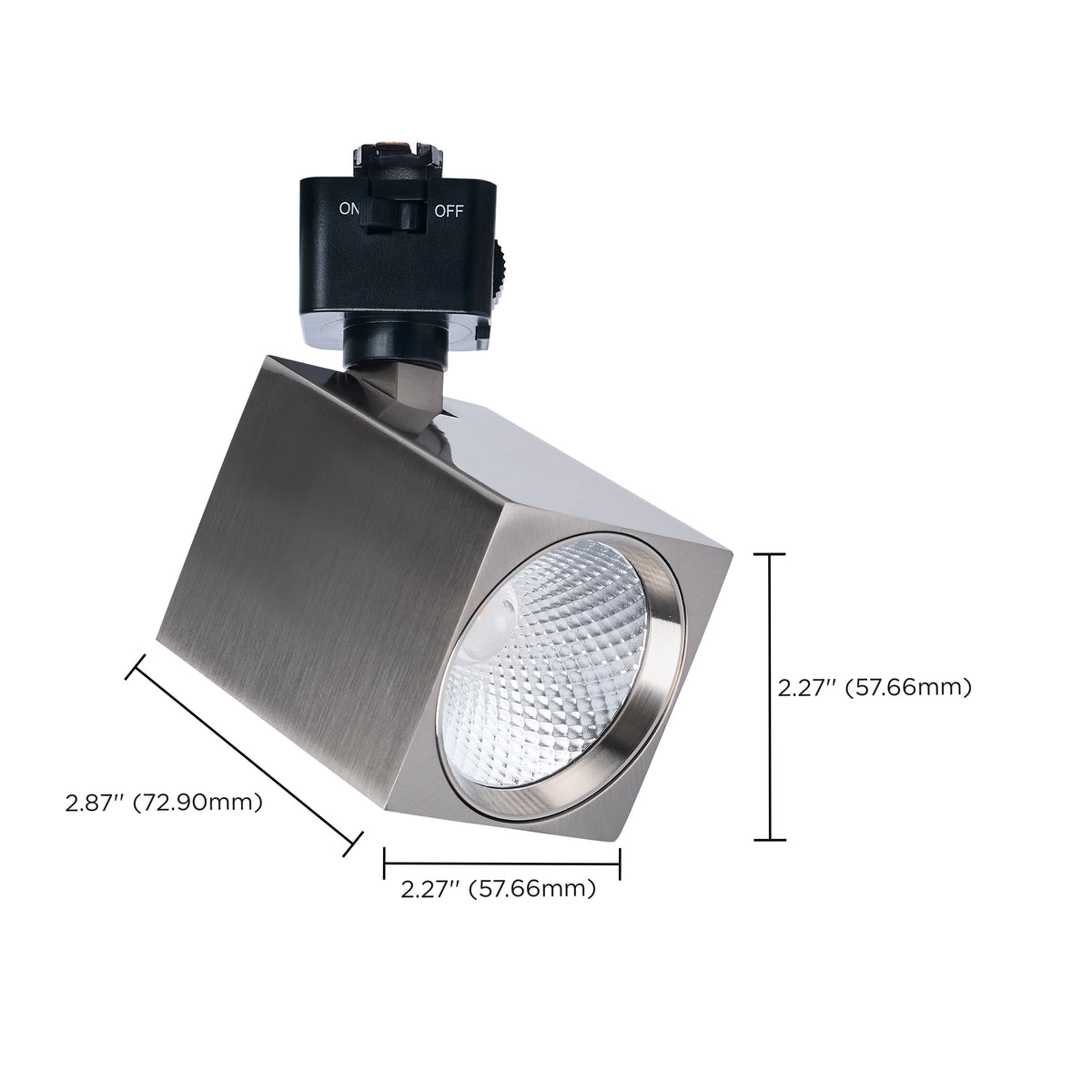 8 Watt LED Track Head - 2700K/3000K/3500K/4000K/5000K CCT Selectable - Dim to Warm - J Style - 36 Degree Beam Angle - 120 Volt - Brushed Nickel - Square