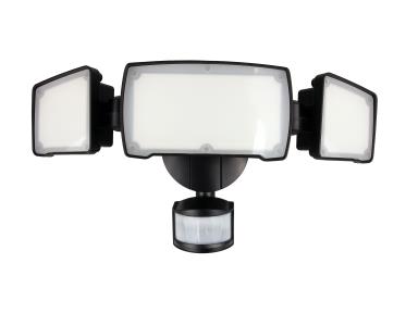 MaxLite Security Flood Light With Motion Sensor, 3 Head, Black