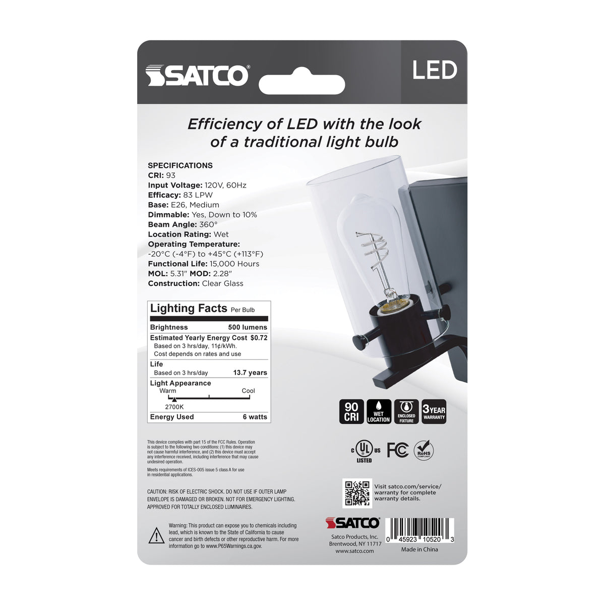 6 Watt LED - Reminiscent - Flex Gray Coil Filament - ST19 - Medium Base - 2700K CCT - Clear - 120 Volt