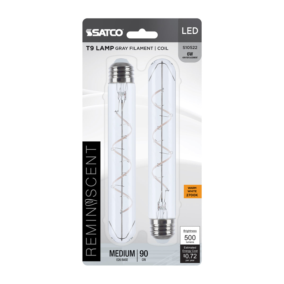 6 Watt LED - Reminiscent - Flex Gray Coil Filament - T9 - Medium Base - 2700K - Clear - 120 Volt - 2-Pack product image