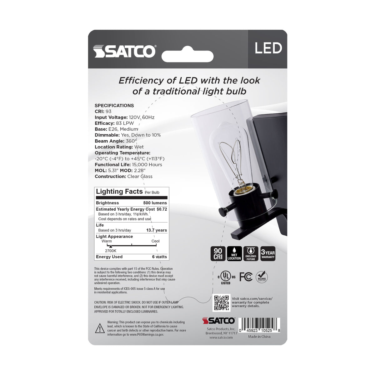 6 Watt LED - Reminiscent - Flex Gray Filament - ST19 Loop - Medium Base - 2700K CCT - Clear - 120 Volt