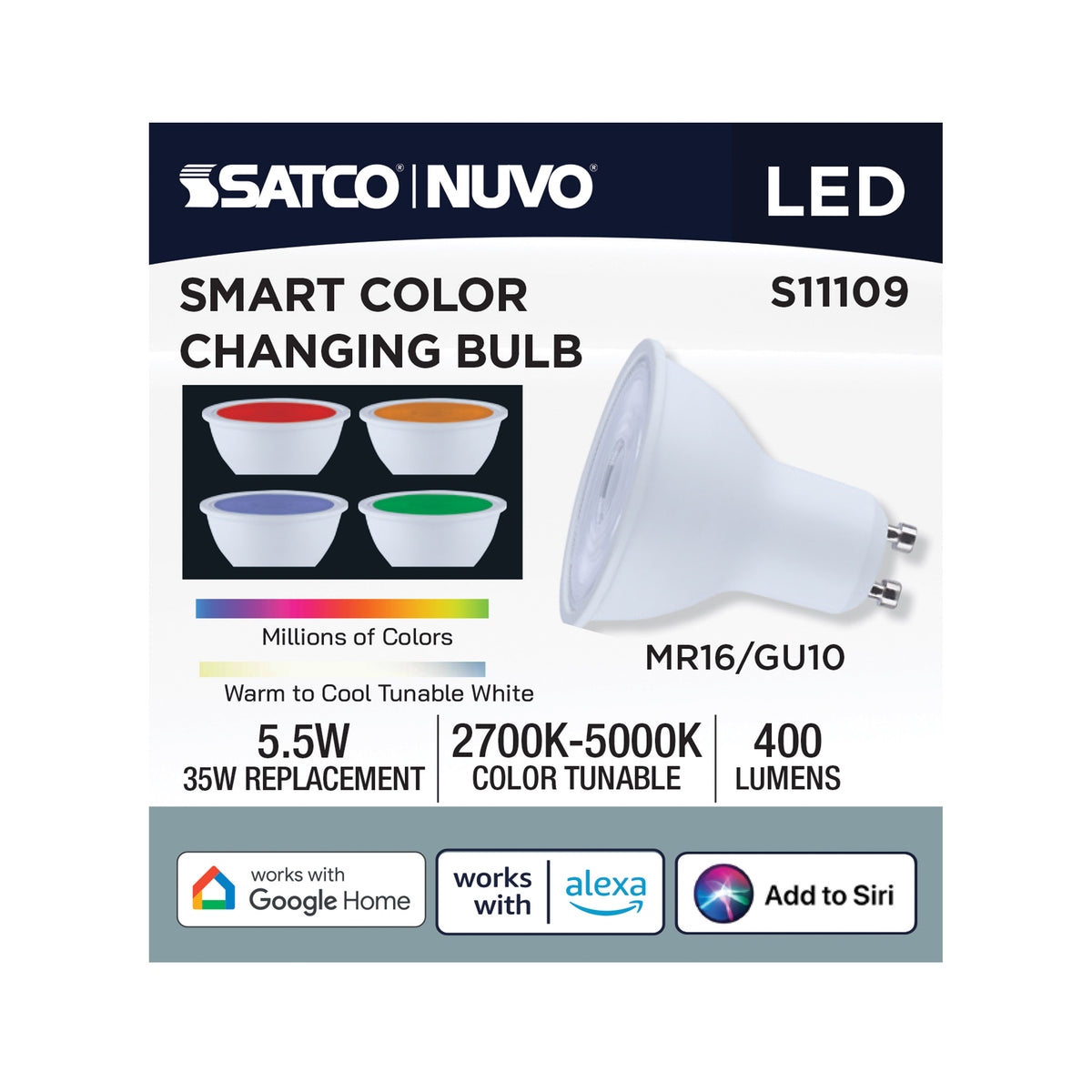 Starfish - 5.5 Watt LED MR16 - 2700K-5000K RGBTW - Bi Pin GU10 Base - 120 Volt