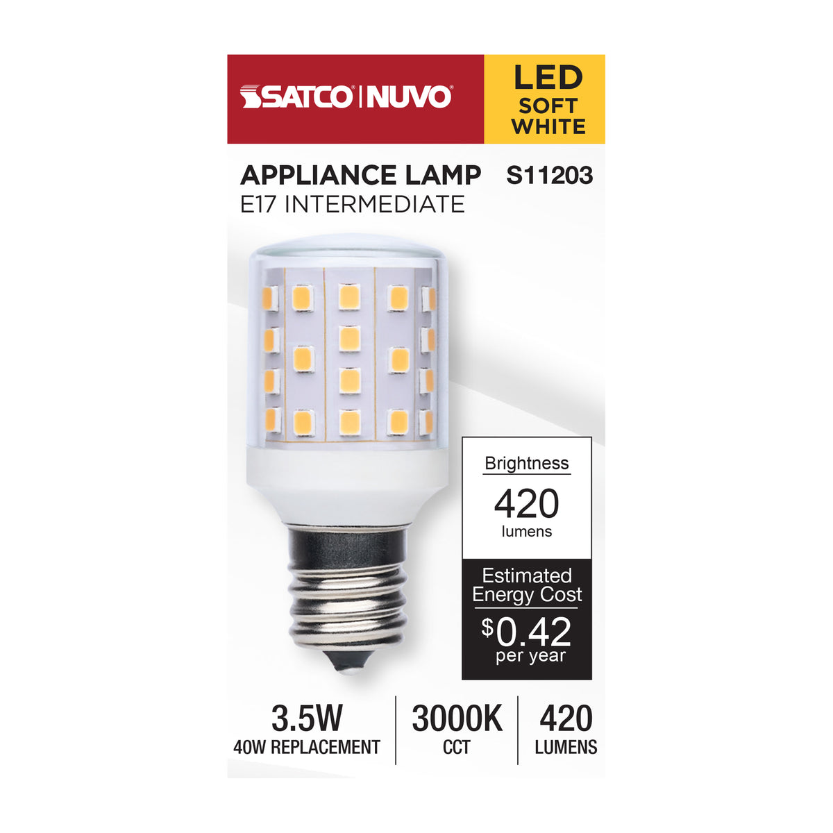 3.5 Watt T14 LED - 3000K CCT - Clear - E17 Base - Dimmable - 120 Volt