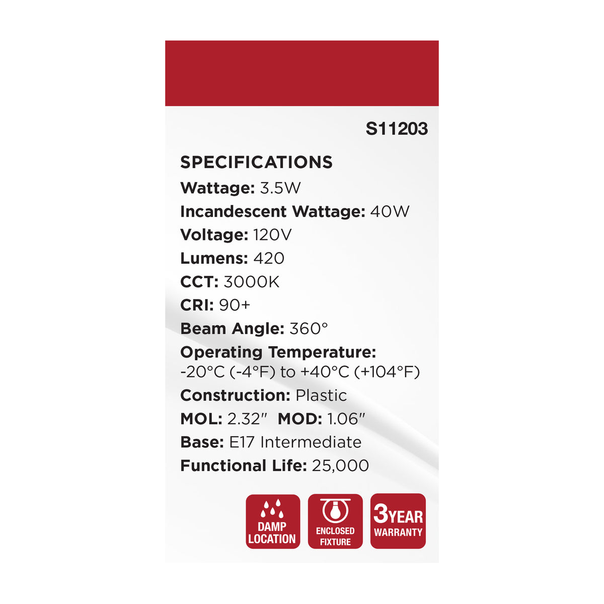 3.5 Watt T14 LED - 3000K CCT - Clear - E17 Base - Dimmable - 120 Volt