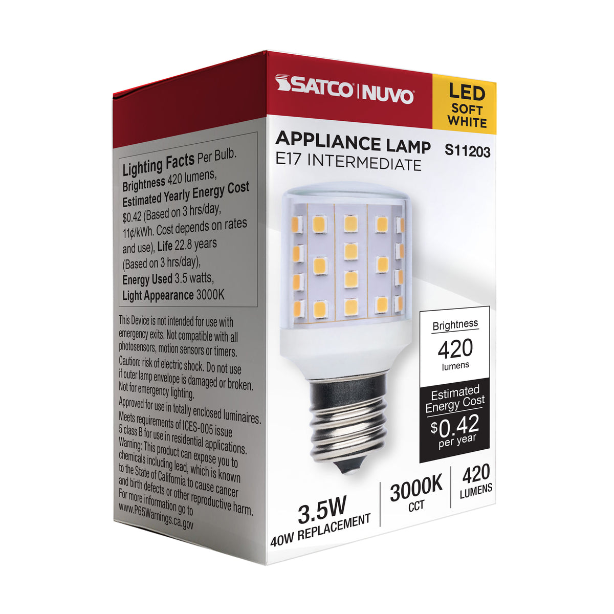 3.5 Watt T14 LED - 3000K CCT - Clear - E17 Base - Dimmable - 120 Volt