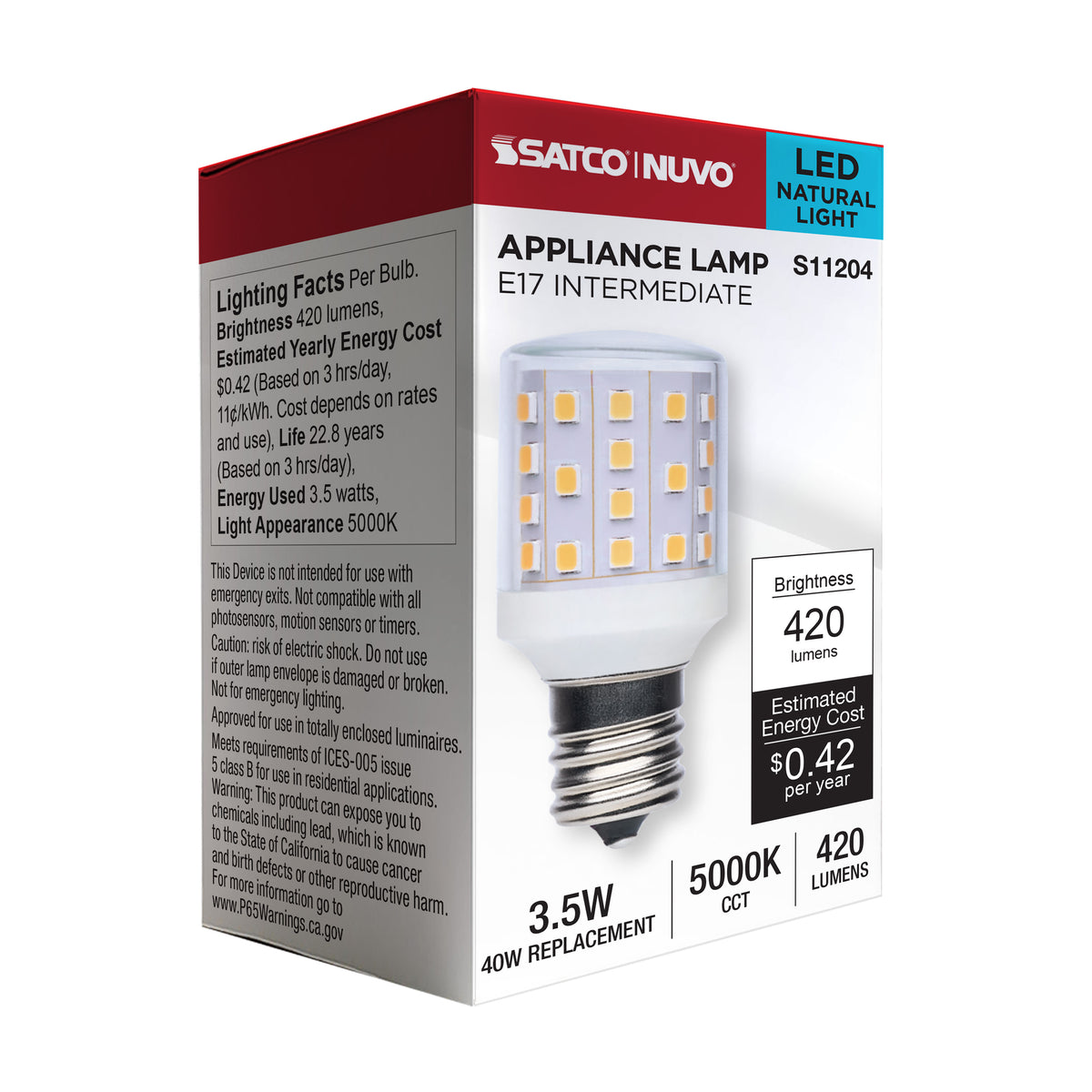 3.5 Watt T14 LED - 5000K CCT - Clear - E17 Base - Dimmable - 120 Volt