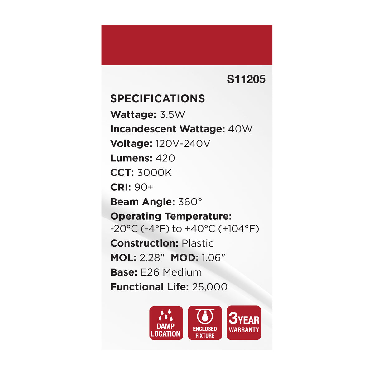 3.5 Watt T14 LED - 3000K CCT - Clear - E26 Base - 120-240 Volt