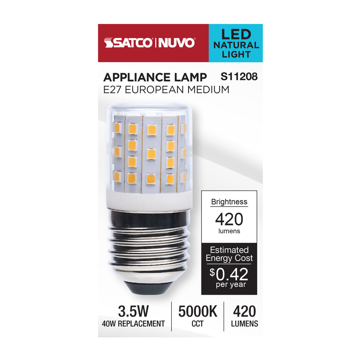 3.5 Watt T14 LED - 5000K CCT - Clear - E27 Base - 120-240 Volt