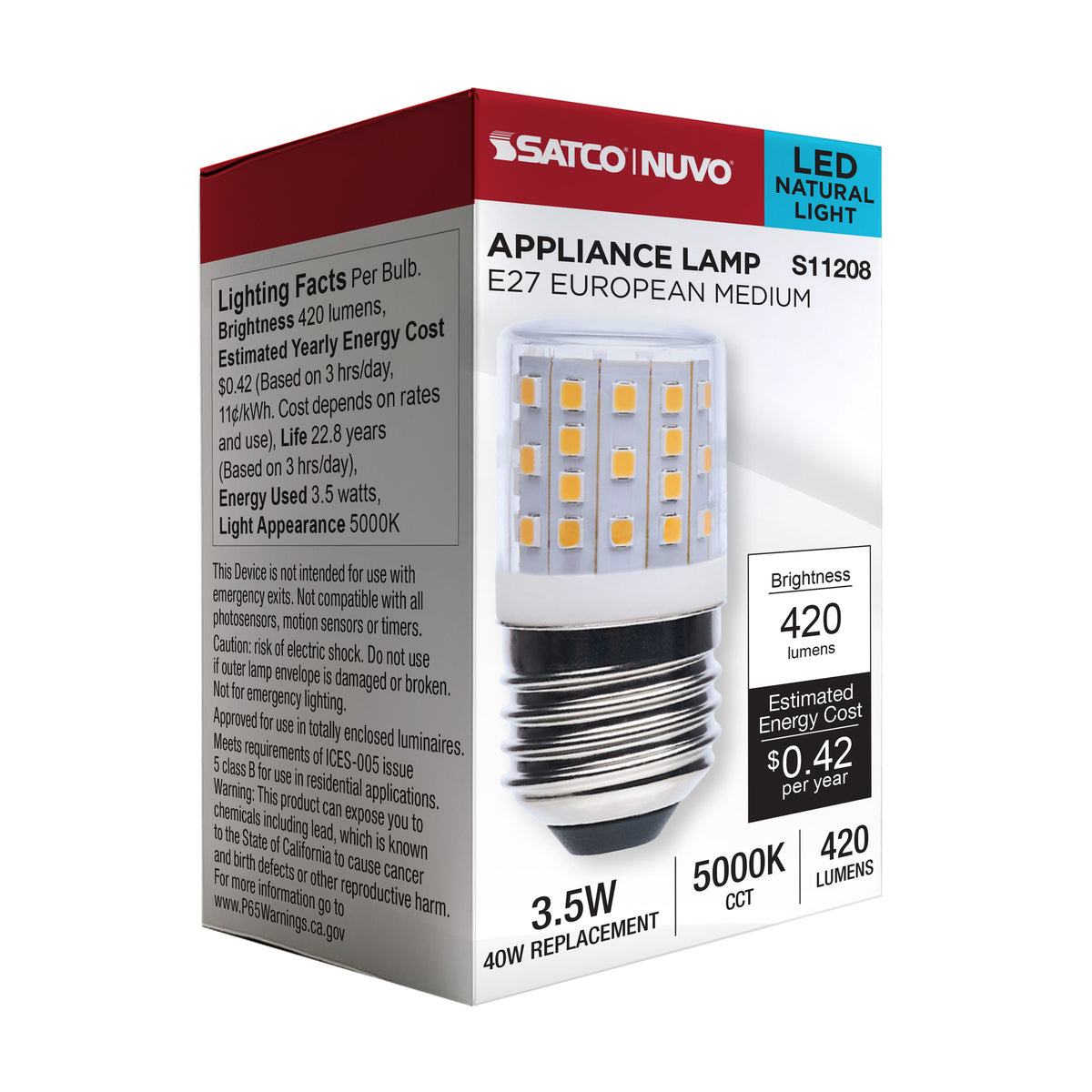 3.5 Watt T14 LED - 5000K CCT - Clear - E27 Base - 120-240 Volt