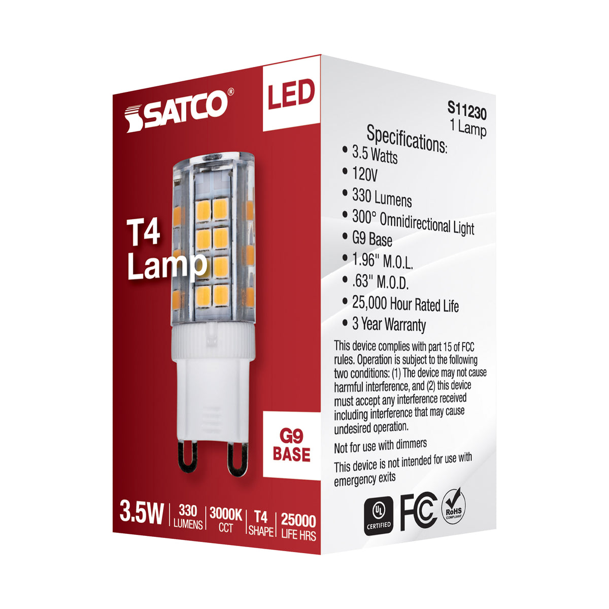 3.5 Watt - JCD LED - Clear - 3000K - G9 Base - 120 Volt