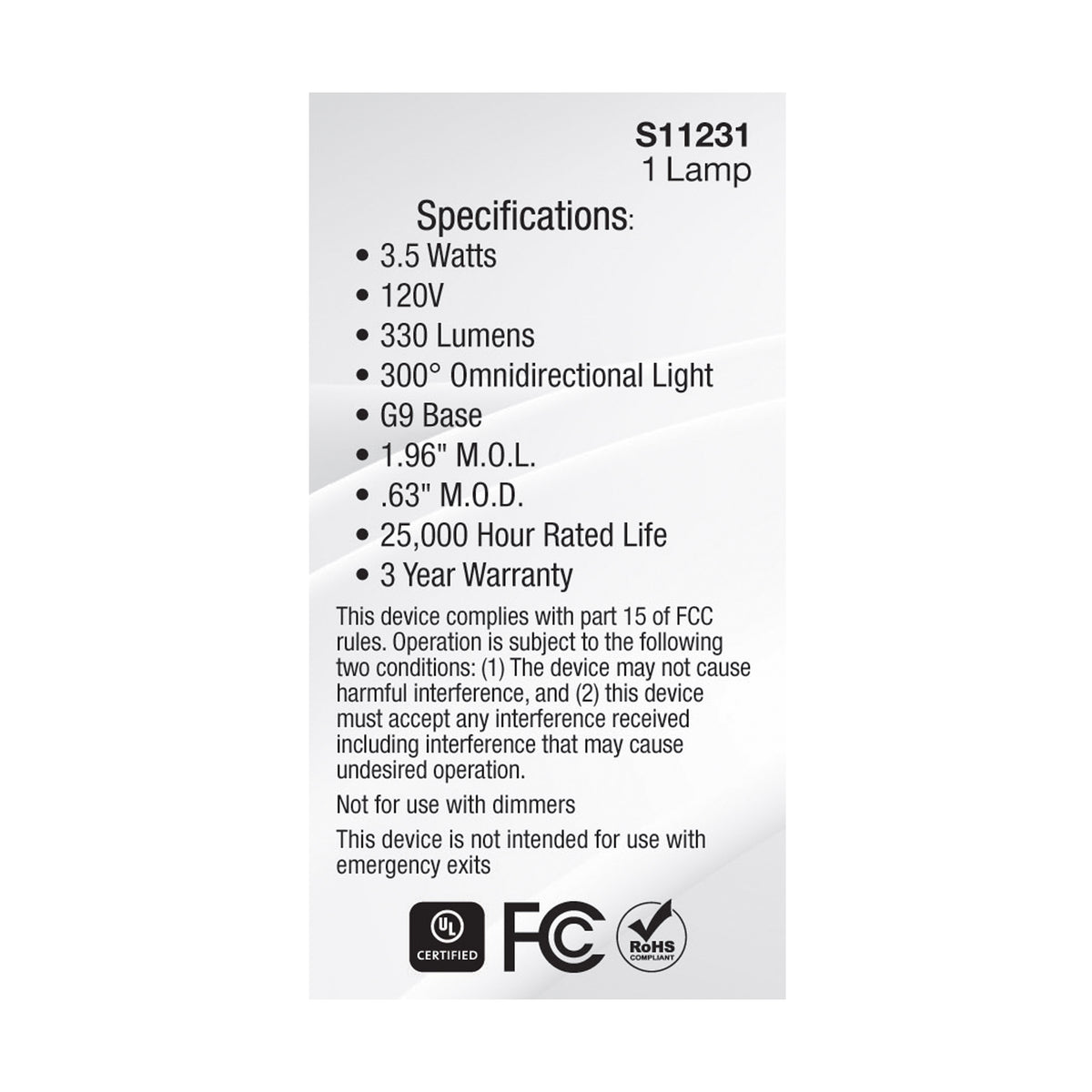 3.5 Watt - JCD LED - Clear - 4000K - G9 Base - 120 Volt