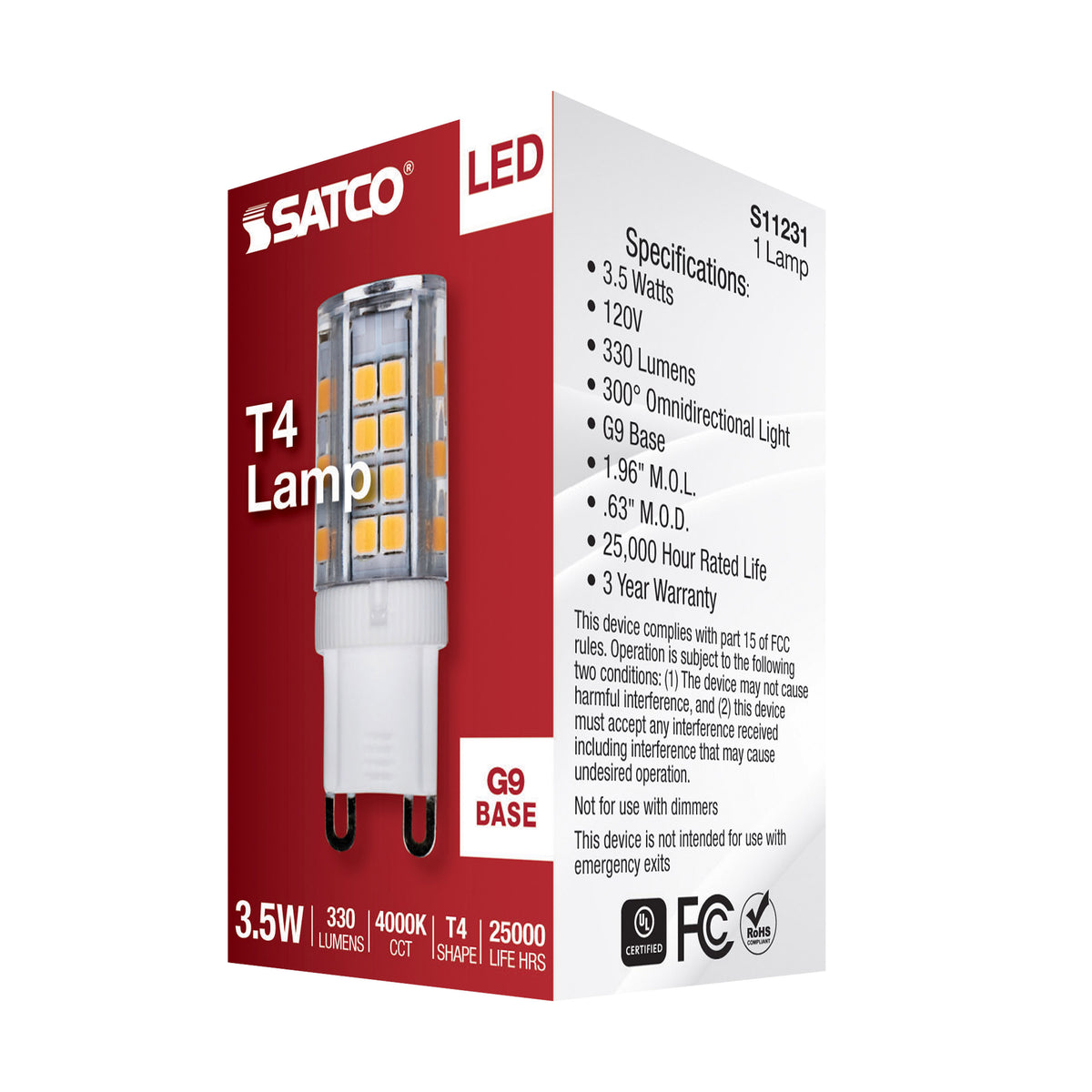 3.5 Watt - JCD LED - Clear - 4000K - G9 Base - 120 Volt