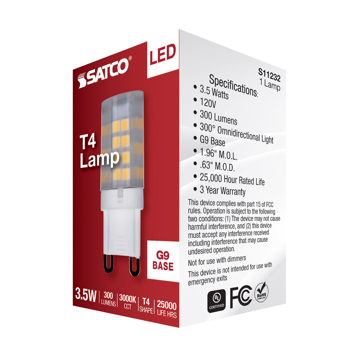 3.5 Watt - JCD LED - Frost - 3000K - G9 Base - 120 Volt