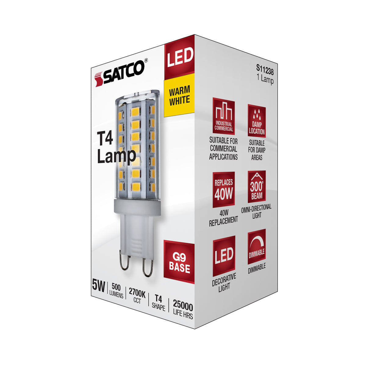 5 Watt G9 LED - Clear - 2700K - T4 Shape - 120 Volt