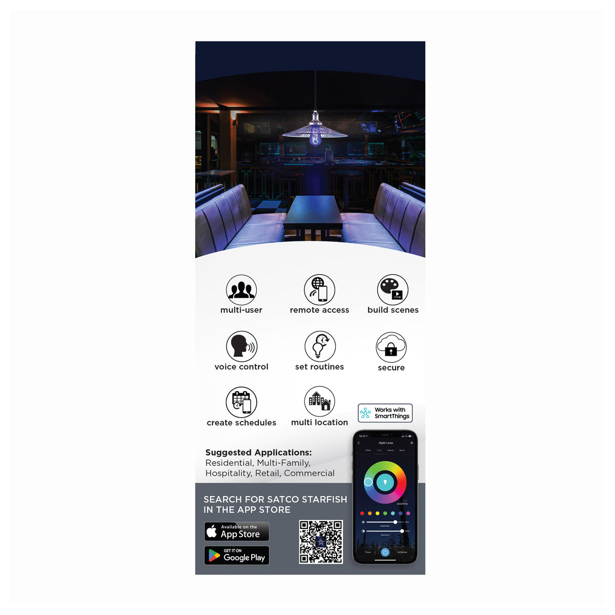 6 Watt - ST19 LED - 2700K-5000K RGB/Tunable White - Starfish IOT - Clear - Medium Base - 120 Volt