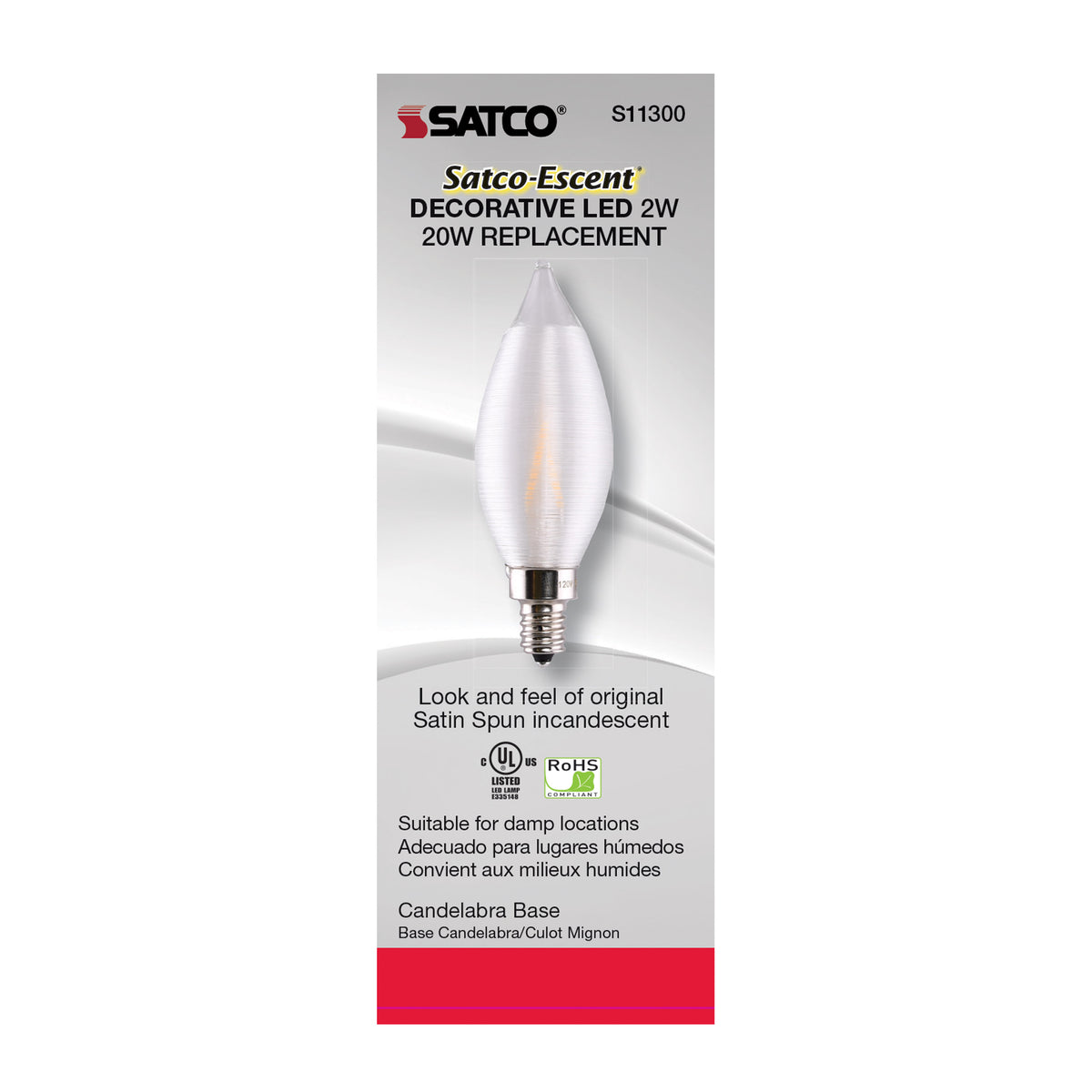 2 Watt CA11 LED Filament - Satin Spun Clear - Candelabra base - 2700K - 120 Volt