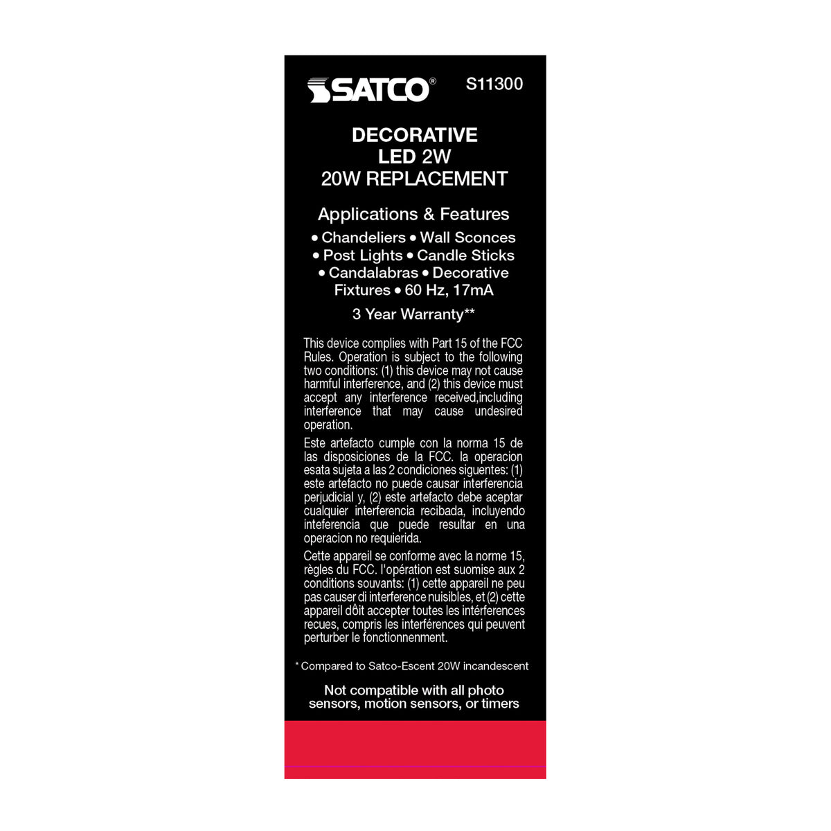 2 Watt CA11 LED Filament - Satin Spun Clear - Candelabra base - 2700K - 120 Volt