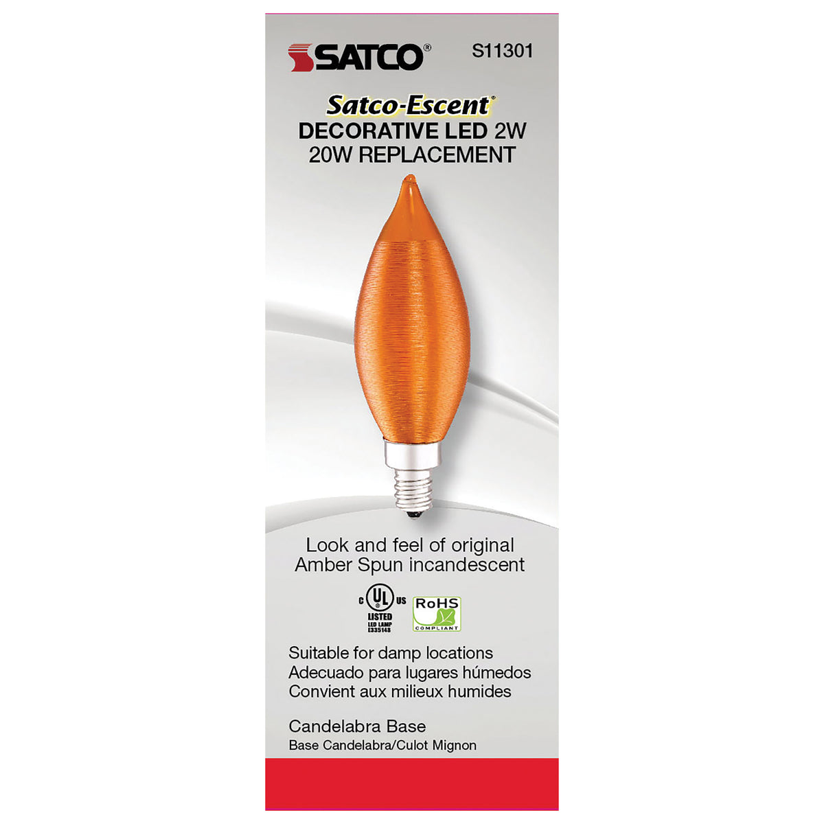 2 Watt CA11 LED Filament - Satin Spun Amber - Candelabra base - 2100K - 120 Volt