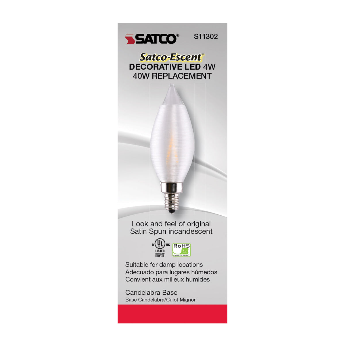 4 Watt CA11 LED Filament - Satin Spun Clear - Candelabra base - 2700K - 120 Volt